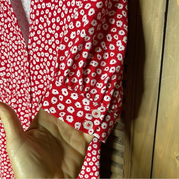 Boden cherry pink/red floral Button 100% cotton Jersey Mini Tea comfy Dress SZ-8 - Picture 7 of 9